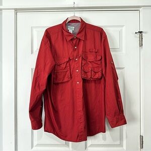 L.L. Bean Buzz Off Insect Shield Vented Fishing Shirt Red L‎ Regular.